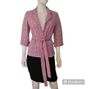 PARKINSON Pink and Lavendar Eyelet Waist Tie Silk Blend Blazer Jacket